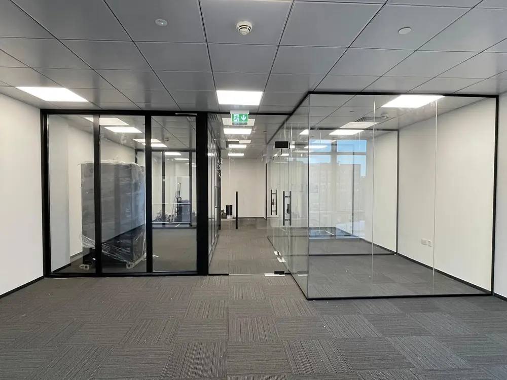 Office glass partition fit-out in progress, Dubai commercial space